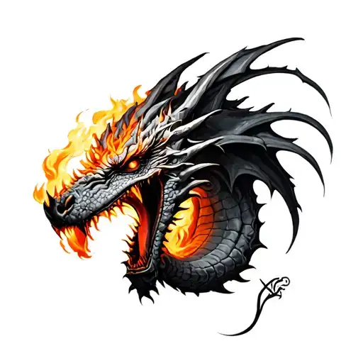 Midevil Black And Grey Dradon Dragon Breathing Fire