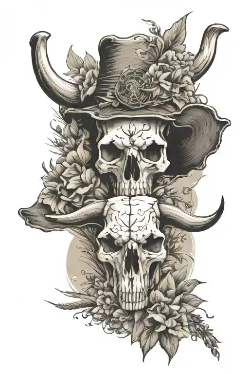 Western With Windmill Desert Flowers Bull Skull