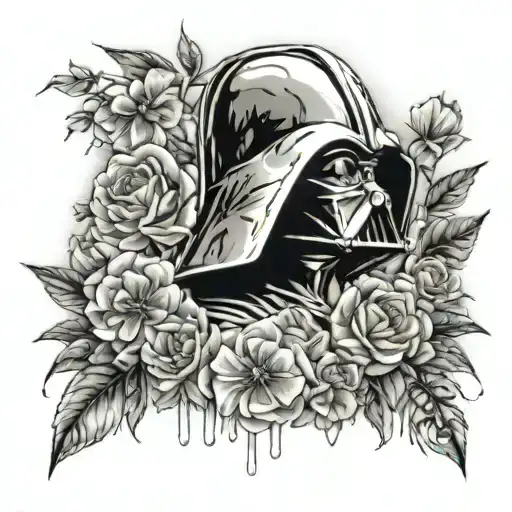 Star Wars With Flowers Tattoo Sleeve Design