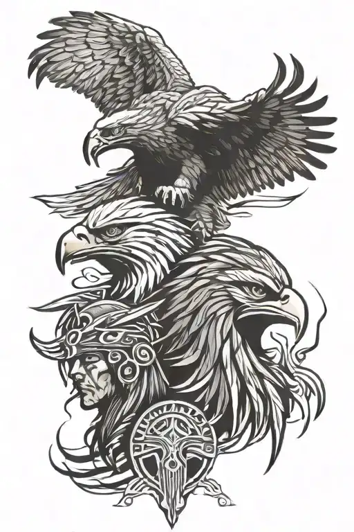 Spartan And Eagle With Tribal Edges