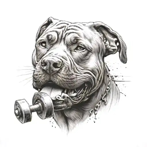 Pitbull Head With Weights In Mouth