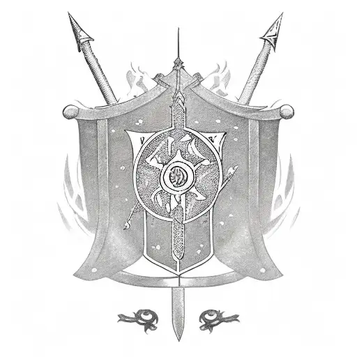 Tarot Style House Shield With Sword Book And Prygian Cap