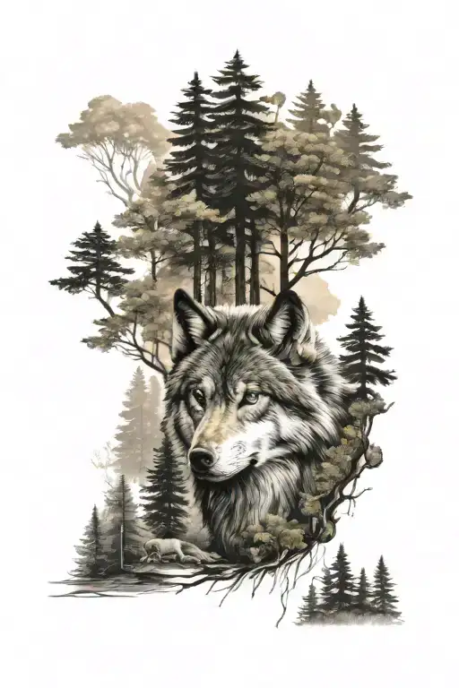 Wolf In Forest Landscape