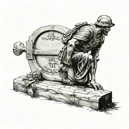 Roman Solider Kneeling On A Grave Stone