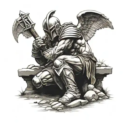 A Spartan Kneeling On A Grave Facing It