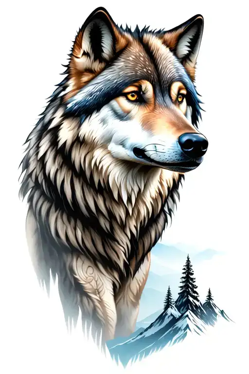 Wolf And Mountains And Trees