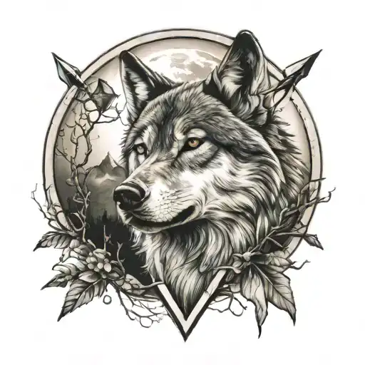 Wolf And Arrow And Full Moon