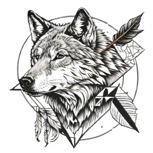 Wolf With Arrow In The Center Separating Realism From Geometrical