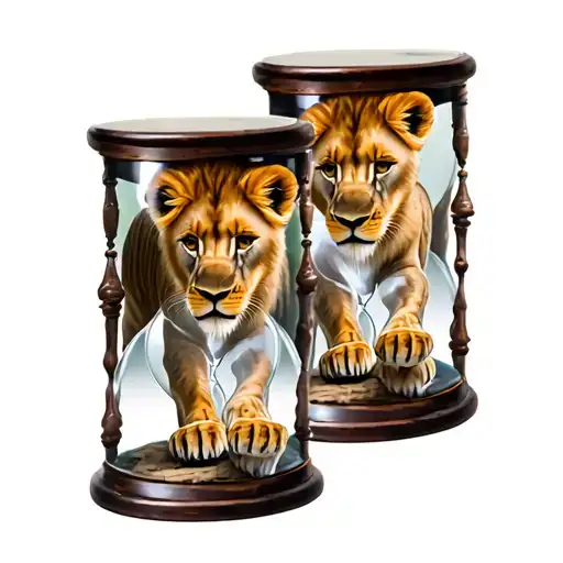 Hourglass With 2 Lion Cubs Walking