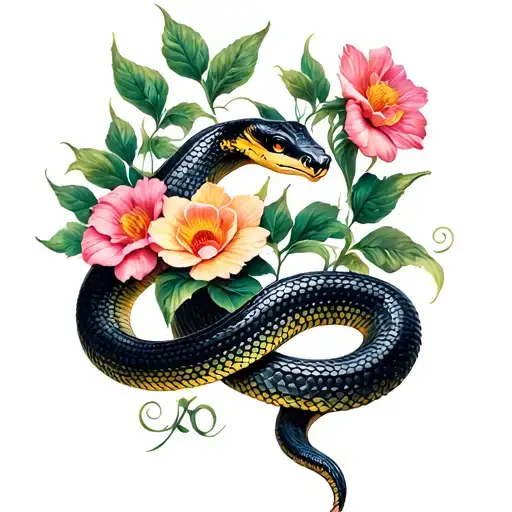 Snake With Flowers Intertwined