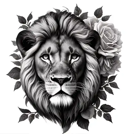 Lion And Roses Blooming