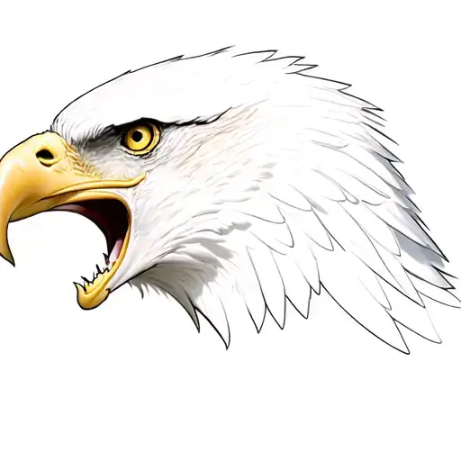 Hyper Realistic Side Profile Of Screaming Bald Eagle With Chest And Wing