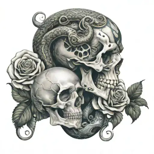 Aquarius And Rose With Snake And Skull