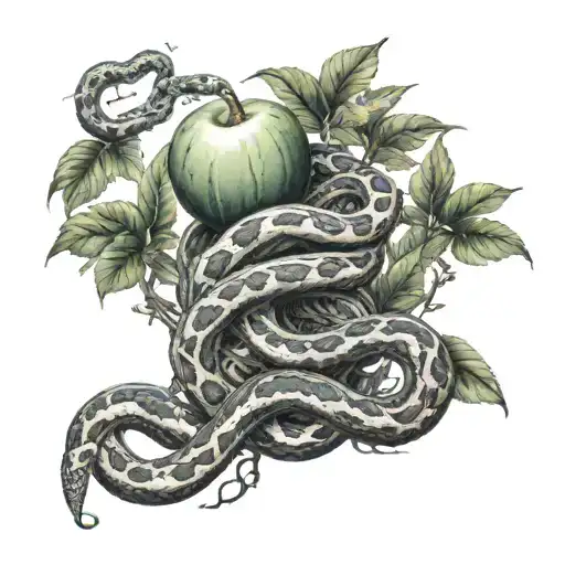 Tree Of Forbidden Fruit With Snake Wrapped Around It