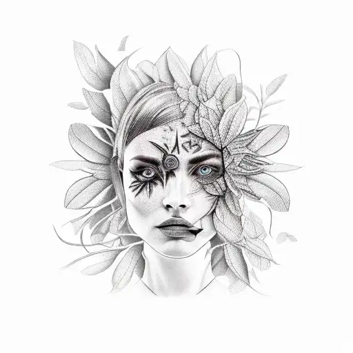 Woman's Face Cut With A Plant Over It