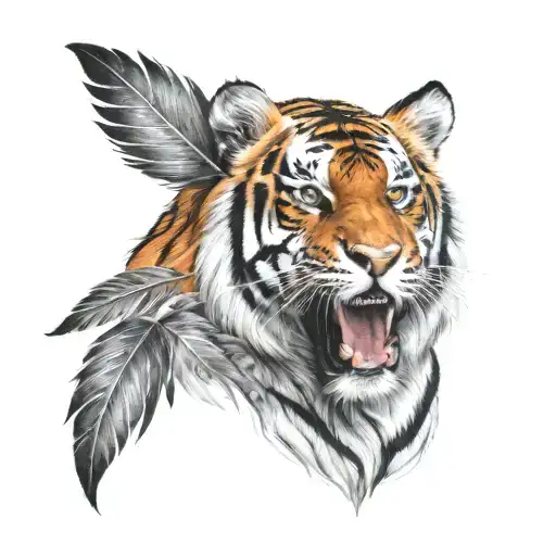 Tiger With Feathers Falling