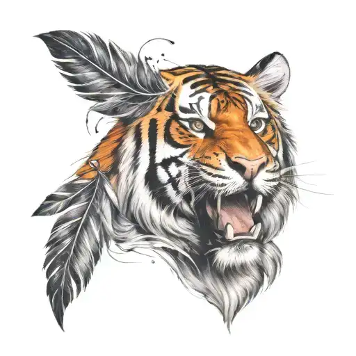 Tiger With Feathers Falling