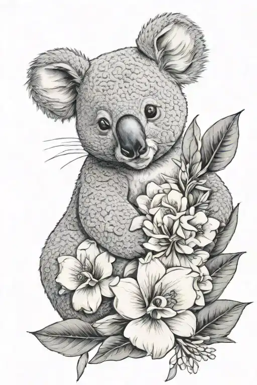 Flowers And Koala Holding A Baby Koala Hugging