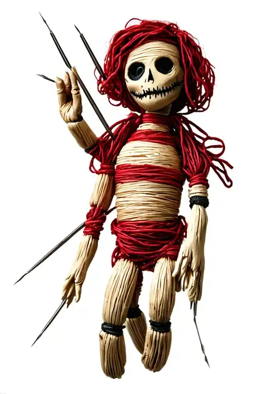 Fabric Voodoo Doll Hold Needles In Hand Reaching