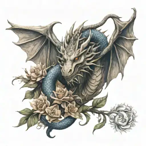 Angelic Looking Dragon With Flowers Growing And Aura