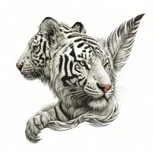 White Tiger With Feathers Hanging