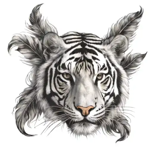 White Tiger With Feathers Hanging
