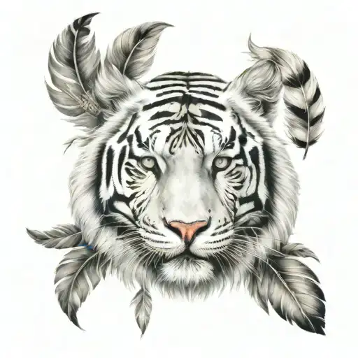 White Tiger With Feathers Hanging