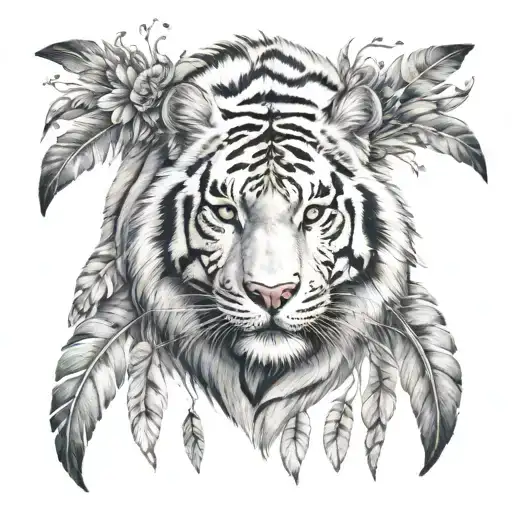White Tiger With Feathers Hanging