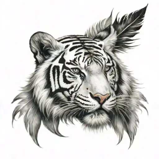 White Tiger With Feathers Hanging
