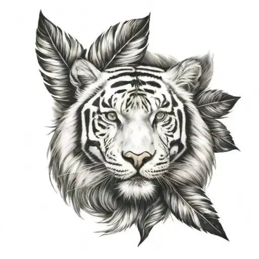 White Tiger With Feathers Hanging