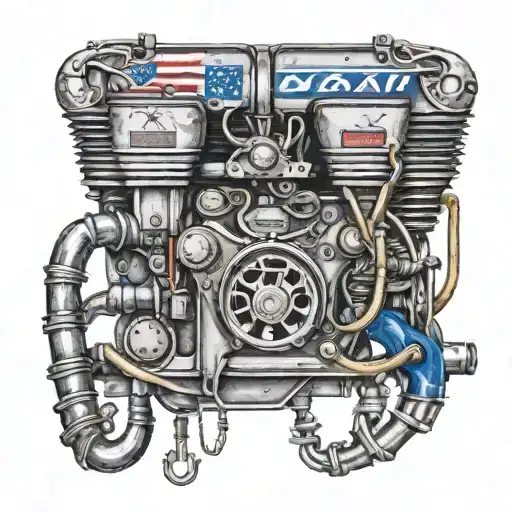 A Realistic Portrait Of A Duramax Diesel Engine Intertwined With Fishing Hooks And Racing Flags