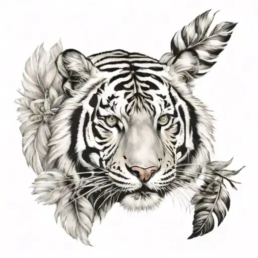 White Tiger With Feathers Hanging