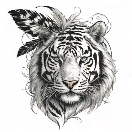 White Tiger With Feathers Hanging
