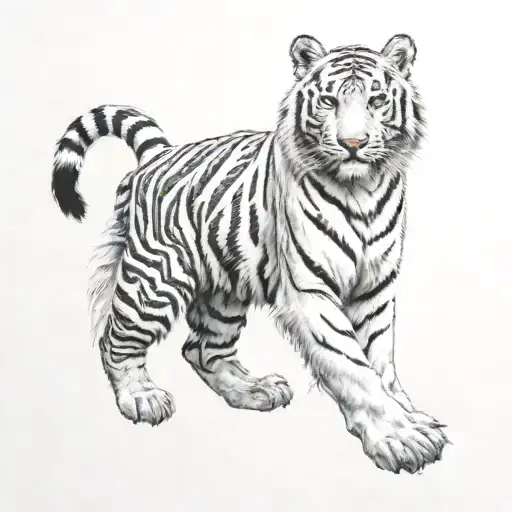 White Tiger With Feathers Hanging