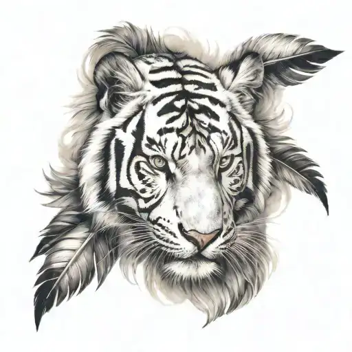 White Tiger With Feathers Hanging