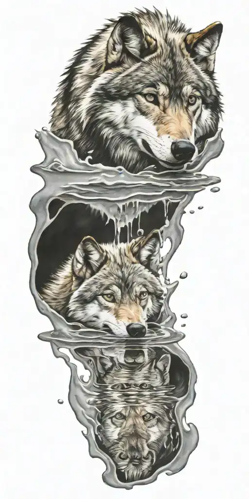 Wolf Melting In A Puddle And Its Cub Below