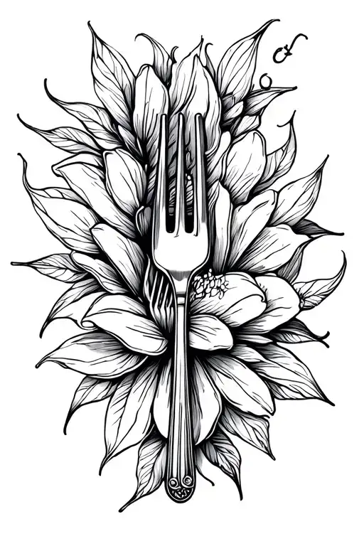 Simple Fork Outline Drawing Tattoo Design