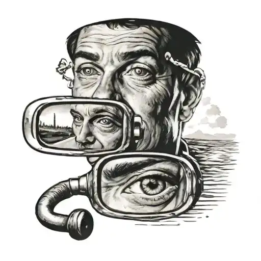 Vintage Rearview Mirror Reflecting Friendly Male Eyes