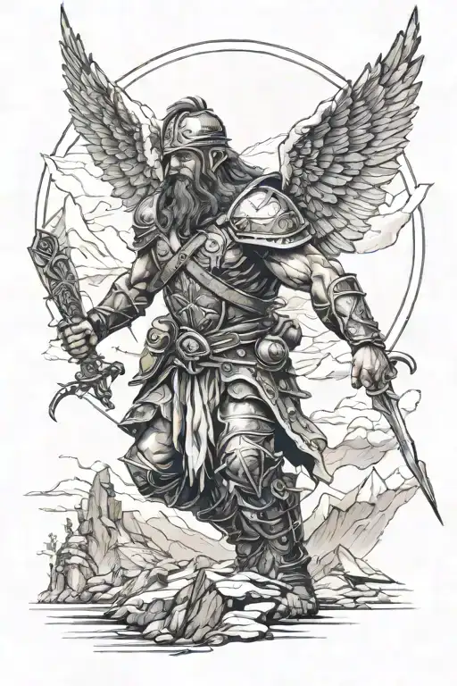 Warrior And Mountains Across