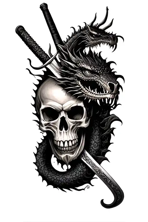 Skull And Katana And Dragon