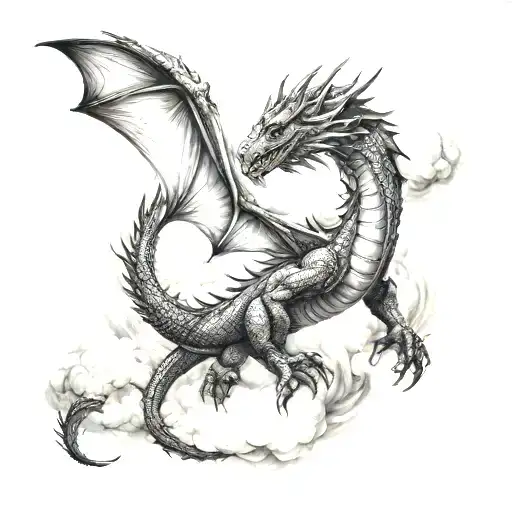 Dragon Flying Towards Bright Shining Clouds
