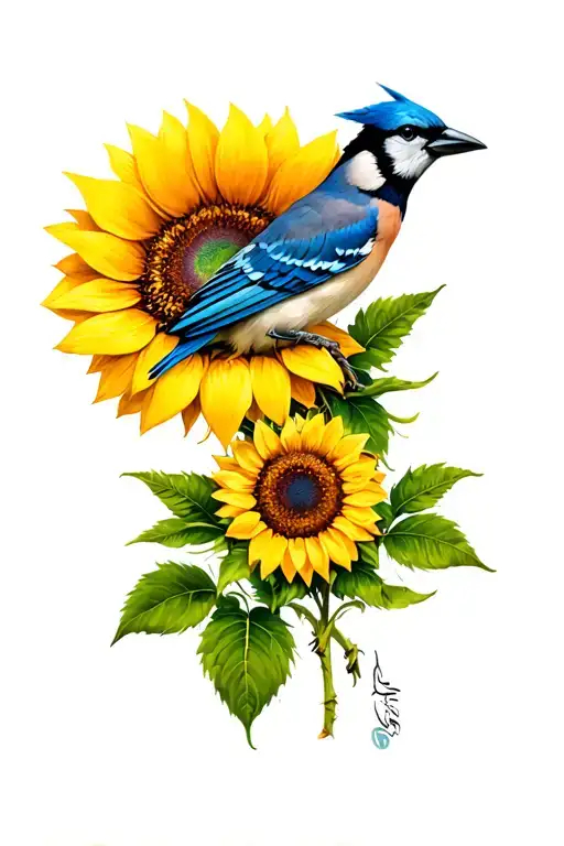 Sunflower And Blue Jay