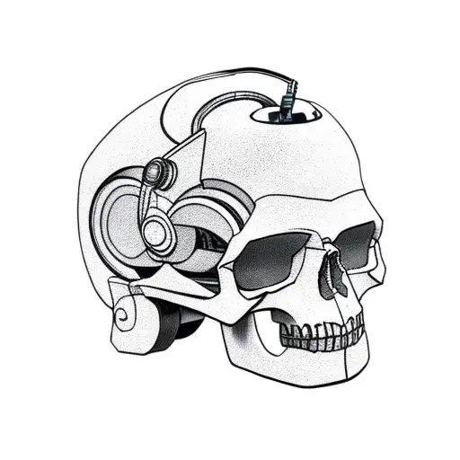 Broken Robot Helmet With Skull Inside