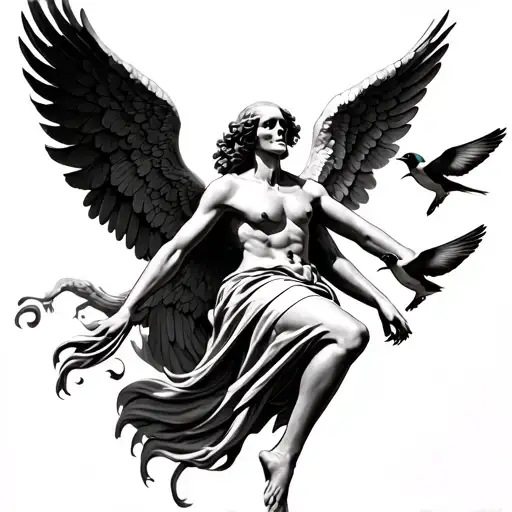 Tattoo Angel Of Death With Swallows Flying