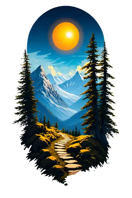 Vertical Mountain Path Scene Sun Rising