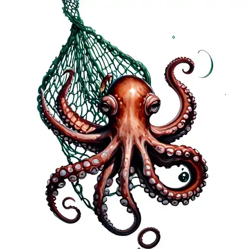 Octopus Holding Fishing Net Intertwined