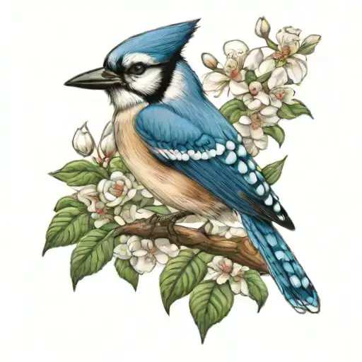 Floral Tree Blue Jay