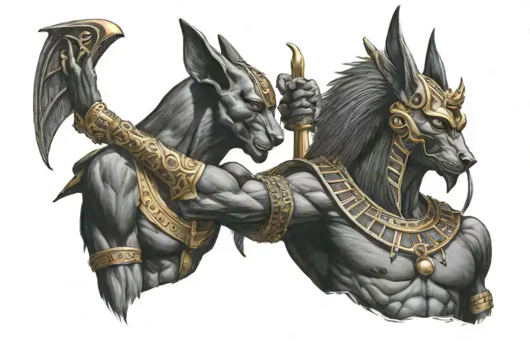 Anubis Fighting Against Ra Egyptian God