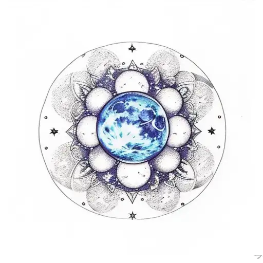 All The Moon Phases And The Constellation Orion With Flowers