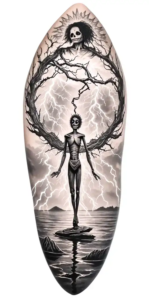 Whole Body Voodoo Doll And Lightining Storm And Vegvisir And Nature